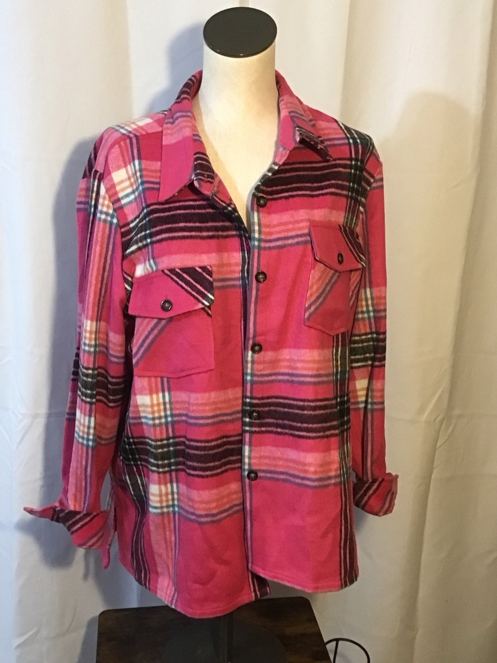 Tribal Pink Plaid Shirt with Black Accents